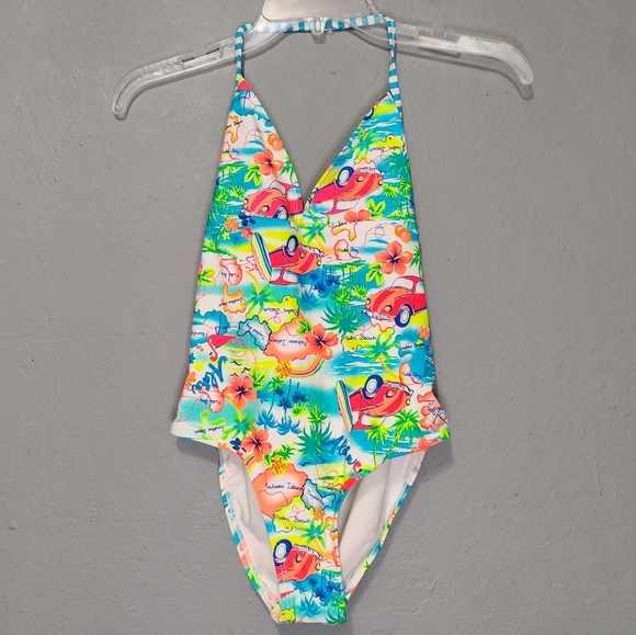 OP  One Piece Tropical Swim Suit Large (10-12) - Picture 1 of 5